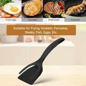 2-in-1 Silicone Grip and Flip Spatula Tongs. Non-Stick Heat Resistant Pancake Flipper & Fried Egg Tongs. Multi-Purpose Kitchen Gadget Tool for Frying Steak, Burgers & Omelets. Scratch-Free Cookware Accessory. Easy to Clean.