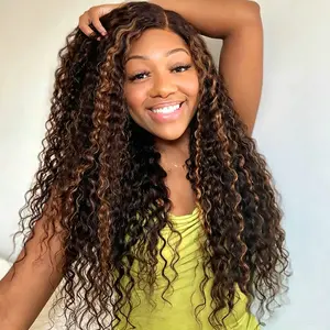 Blend Highlight 1b/30 Deep Curly Wig 5x5 Glueless Deep Wave Lace Front 150% Density Curly Lace Frontal Wig for Women