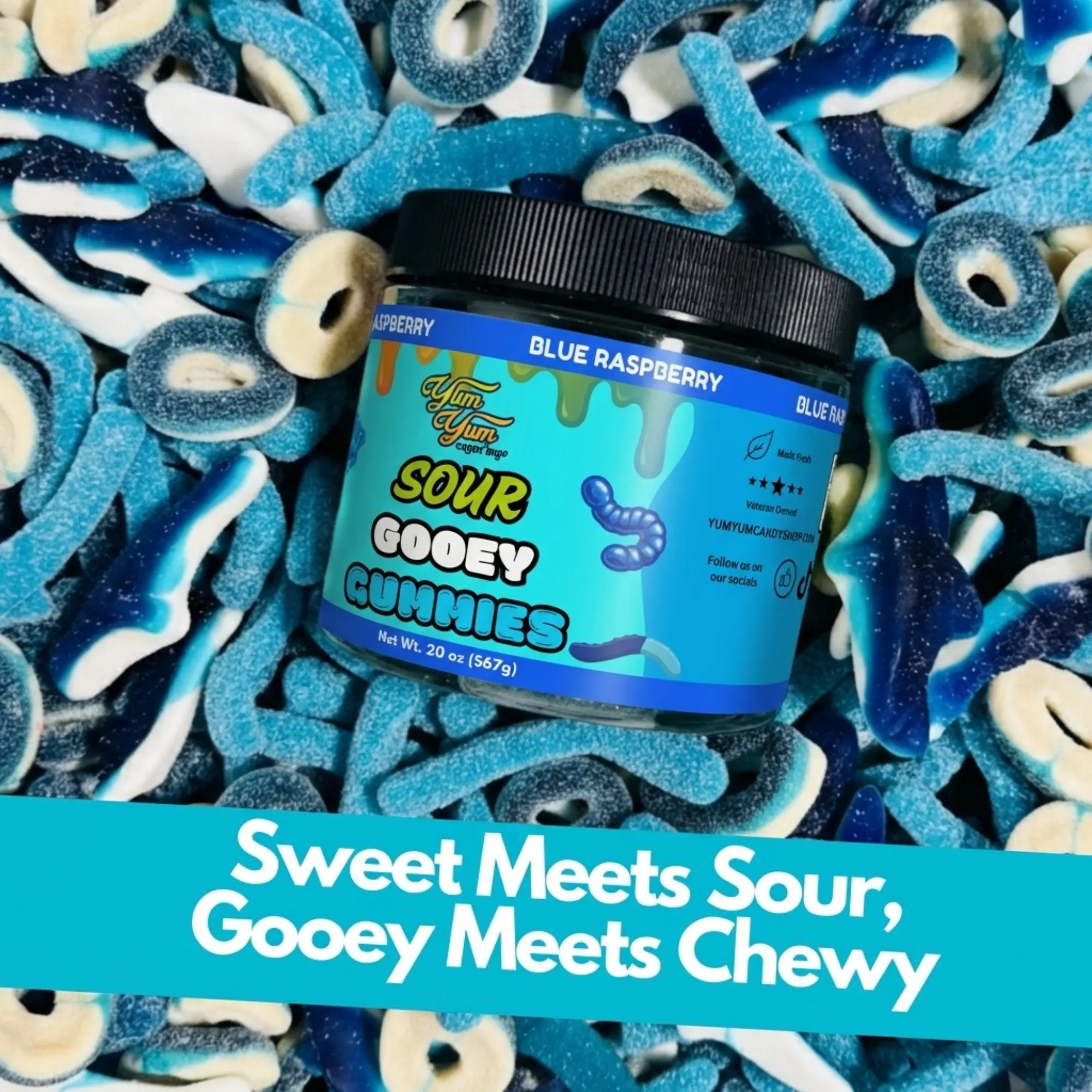 Yum Yum Gooey Gummies Blue Raspberry Wild Cherry Green Apple Sour