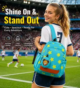 Football Backpack with Bear Coin Purse | Soccer Fan Stadium Bag for Match Day / Sports Party | Lightweight Star Daypack / Unisex Trendy Streetwear Bookbag / Casual Travel Mini Pack for Football Matches Snacks Toys School Gift Pack