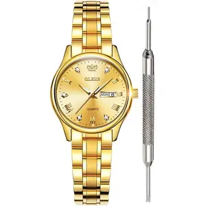 OLEVS Classic Watches for Women Analog Quartz Watch Stainless Steel Rugged Waterproof Watches Roman Numeral Unique Calendar Date Business Wrist Watch