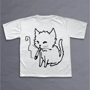Cat Smoking Y2k T-Shirt, Unisex Vintage Graphic Tees Gothic Grunge Y2k Emo Scene Amity Affliction Style Clothes Men Women Streetwear