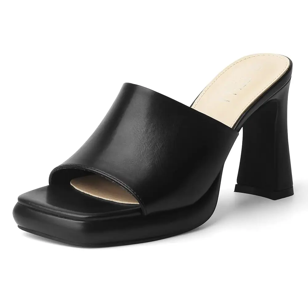 MUSSHOE Chunky Heel Platform Sandals Square Toe Slip On Design