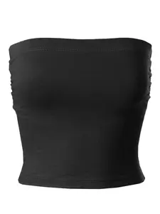 Women's Solid Casual Summer Ruched Side Backless Double Layered Tube Top with Built in Bra