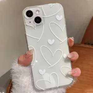 Heart Pattern Clear Phone Case, Decorative Phone Protective Cover, Phone Accessories Compatible With iPhone XR XS Max 11 12 13 14 15 Plus Pro Max, Casing