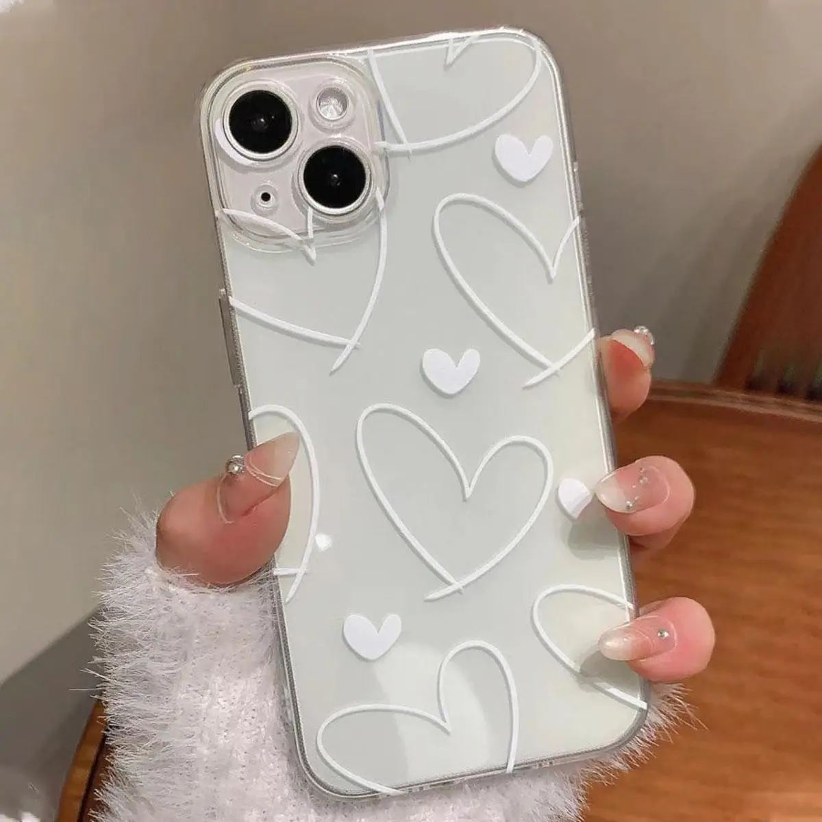 Heart Pattern Clear Phone Case, Decorative Phone Protective Cover, Phone Accessories Compatible With iPhone XR XS Max 11 12 13 14 15 Plus Pro Max