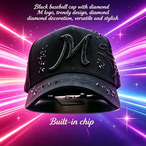 Black Full-Rhinestone Street-Style Baseball Cap — Embellished & Embroidered Hip-Hop Flat-Brim Hat, Unisex Adjustable Urban Streetwear Headwear