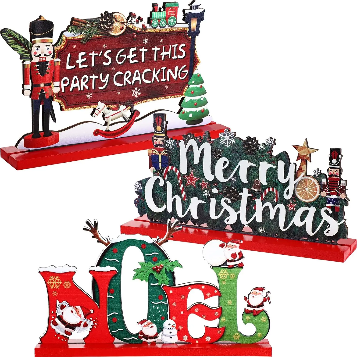 Christmas Wooden Table Decorations Set, Santa Claus Nutcracker Centerpiece, Snowy Night Dinner Coffee Tray, Party Decoration Supplies
