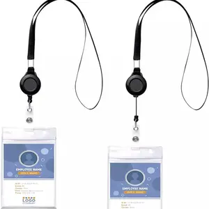 2 Lanyards ID Badges Reels Retractable Clear Name Work Card Holder Clip Vertical