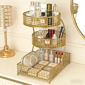 3 Tier Metal Bathroom Countertop Organizers Skin Care Storage, Makeup Organizer for Vanity, Bathroom Counter Shelf Skincare Holder Perfume Cosmetic Display
