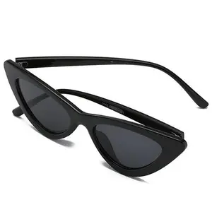 Sleek Narrow Cut Cat Eye Sun Frames Retro Fashion Vintage Style Sunnies - Black Frame with Dark Lenses