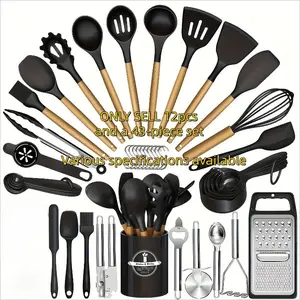 43-Piece Silicone Kitchen Utensils Set, Non-Stick BPA-Free Cooking Tools with Wooden Handles, Heat-Resistant and Easy to Clean, Perfect Gift Idea