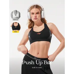 GLOWMODE FeatherFit™ Stand Out Buttery-Soft Stretchy Sweat-Wicking Push-Up Removable Cups Strappy Mesh Sports Bra Low Impact Yoga Pilates Barre Studio Daily Casual Wear
