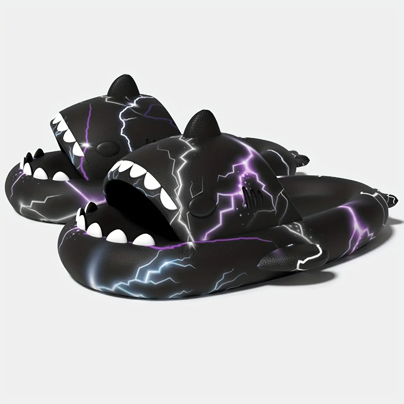 Men's Casual Fish-Shaped EVA Slides with Lightning Print, Slip On Summer Sandals with a Non-Slip Soft Sole and Open Toe
