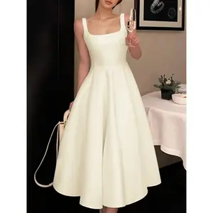 Elegant Chic Square Neck Sleeveless Formal Party Dress, Slim Fitted Backless Design, Perfect for Evening Events & Clubwear, Women’s Fashion Apparel, Womenswear