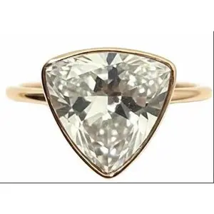 Rose Gold Ring with Trillion Cut Clear Crystal Stone, Bezel Setting