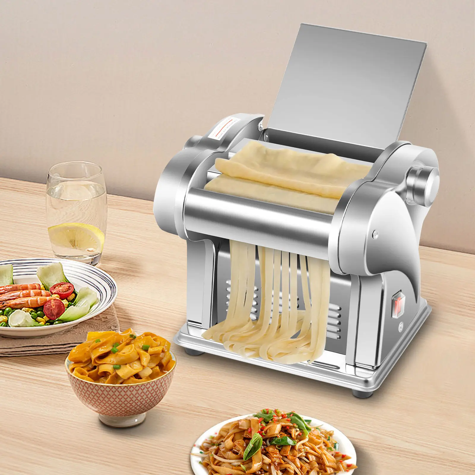 Electric Noodle Maker Machine - 135W Dough Roller with 8 Thickness Settings (0.5–3.5mm), Kitchen Accessories for Meal Prep & Family Dinners, 110V US Standard Utensils for Dumpling Wonton Wrappers Flat Noodles