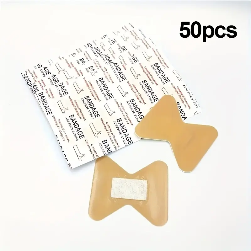 50pcs Individually Wrapped PE Fabric Waterproof X-Shape Adhesive Bandage Tape Plasters & Dressing Supplies, Flexible Hourglass-Fit Strips for Joints & Heels, Breathable First Aid Home Supplies for Covering Small Burns, 5Cm X 4.5Cm, Abrasion Resistant