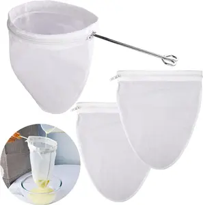 Ultra Fine Mesh Strainer Bags, Reusable Filter Bags with Stainless Steel Handle Frame for Nut Milk, Coffee, Juice, Butter, and Fresh Cheese Making – Small Size