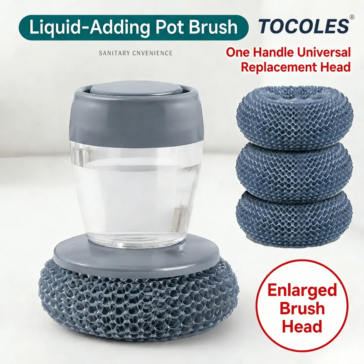 Automatic Soap Dispenser Kitchen Brush, Comfortable Palm Handle Scrub Brush for Pot Bowl and Sink Cleaning