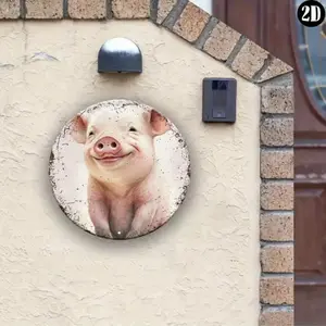 1pc Vintage Farmhouse Aluminum Pig Round Sign Wall Art Decor for Home Bar Patio Indoor Outdoor Hanging Distressed Metal Vintage Plaque Decor