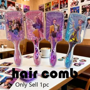 European and American fashion hunting girl's shiny anime flowing sand comb, cushioned exfoliating paddle brush, suitable for dry and wet hair, anti-static massage comb, cute cartoon design, perfect hair care comb