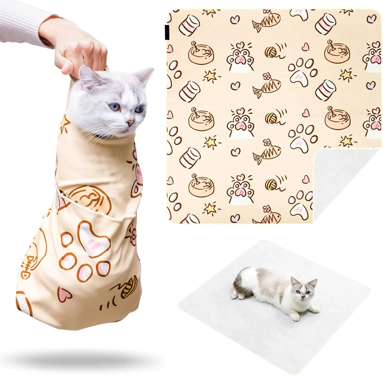 35.43"    Wrap,Soft Self-stick  Burrito Restraint Blanket Grippy Cloth for Large Cats & Small Dogs , Clipping,Ear Cleaning, Brushing Anti-Scratch Anti-Escape