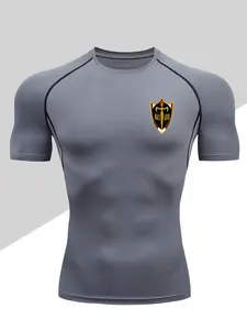 Men's Dragon Print Compression T-Shirt, Activewear, Quick-Dry Breathable Stretch Fabric, Tight-Fitting Short Sleeve Top for Fitness and Outdoor Activities