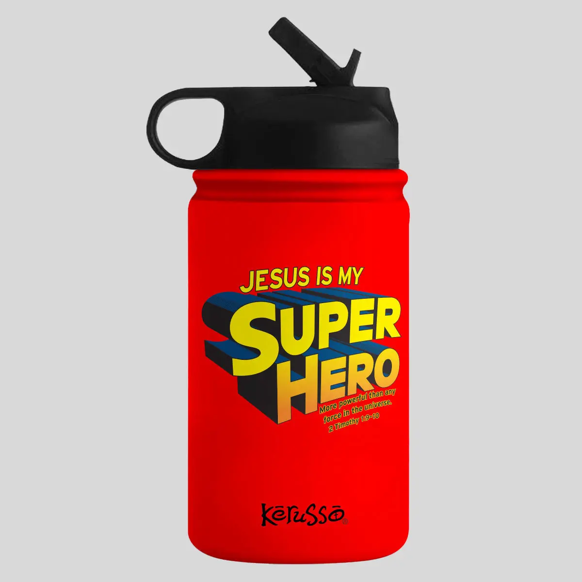 Kerusso 12 oz Dual-Walled Stainless Steel Sport Bottle - Super Hero Design, Child-Sized Kid Sport Bottle, Faith Message Hydration Aid, Hand Wash Safe, Ideal for Play & Home Use, Heat-Insulating, Kid Size Sport Bottle