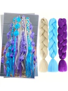 3pcs 24-Inch Braided Crochet Hair Extensions - Mix Colorful YAKI Jumbo Braids Wig, Multi-Color Styling for Cosplay & Parties