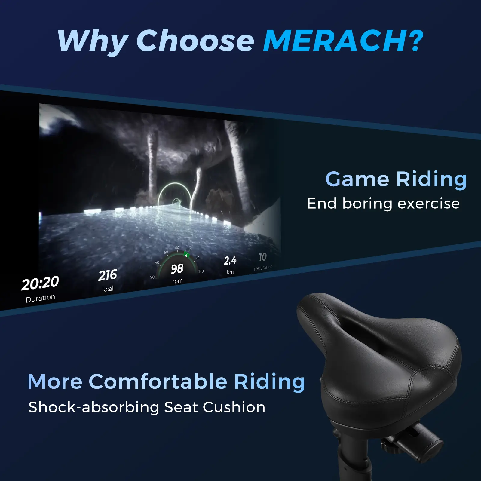 Merach Exercise Bike with New RPM Game Mode for Home Stationary Bike Enhanced Electronic with Holder Silent Belt Drive and Comfortable Seat Cushion for Cardio Workout Exclusive App ,Tablet Mount and Fitness Courses Gym machine Summervibes
