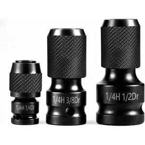 Three-Piece Quick Release Impact Drill Bit Holder Set, 1/ 2inch ,3/ 8inch ,1/ 4inch Square Head to 1/ 4inch Hex Shank Adapter, Suitable for Ratchet and Electric Tool Impact Wrench Converter