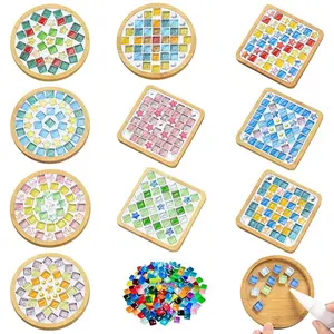 10 Sets DIY Glass Mosaic Tile Kits – Mixed-Color Craft Set with Wooden Coasters for Adults, Handmade Coaster Making & Home Décor Gifts