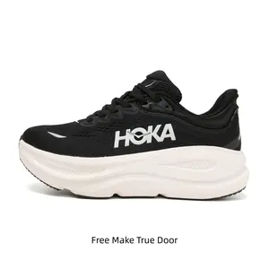 Solid Black Mesh Integrated Wave Cloud Cushioned Road Running Shoes Unisex Wide Toe Box White Contrast Non Slip Rubber Outsole Long Distance Athletic Trainers