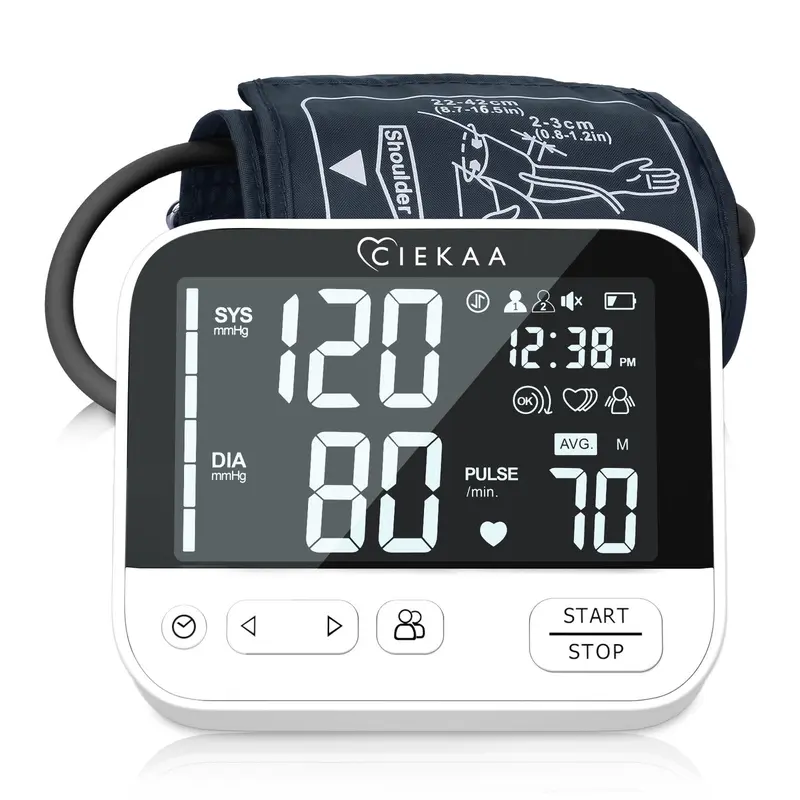 CIEKAA Home Upper Arm Blood Pressure Monitor for Seniors, Home Diagnostics & Heart Health - Large LED Display, 2×120 Memory, 8.8"-17.7" Adjustable Cuff, Voice Alert, WHO Risk Indicator, Arrhythmia Monitoring, Auto Shut-Off