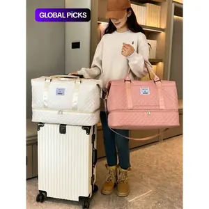 Solid Color Large Capacity Travel Bag, Lightweight Portable Foldable Travel Duffle Bag, Multifunctional Dry & Wet Separation Travel Bag, Yoga Fitness BagGift