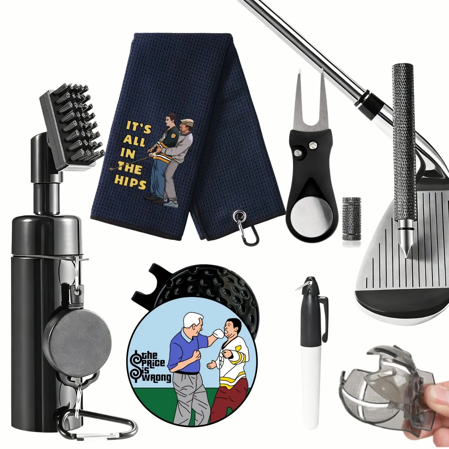 Golf Club Cleaning Kit, Includes Club Cleaner, Towel, Divot Repair Tool, Groove Sharpener & Ball Alignment Kit, Essential Golf Kit, Golf Accessories for Women & Men, Golf Gift Sets, Golf Essentials Kit
