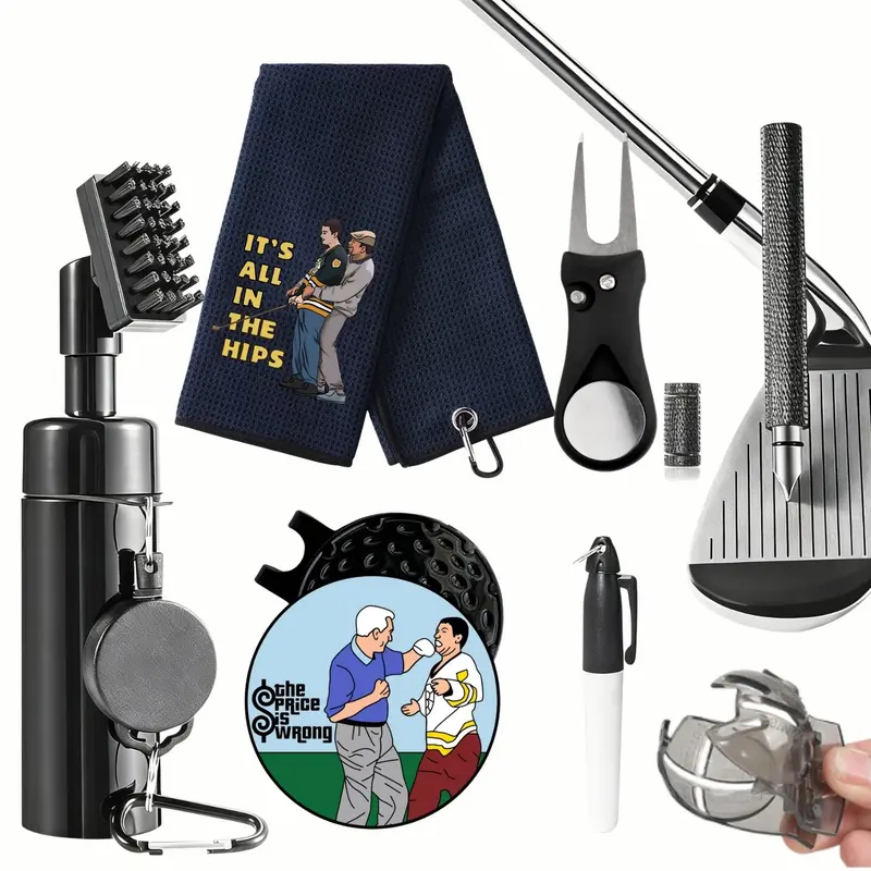 Golf Club Cleaning Kit, Includes Club Cleaner, Towel, Divot Repair Tool, Groove Sharpener & Ball Alignment Kit, Essential Golf Kit, Golf Accessories for Women & Men, Golf Gift Sets, Golf Essentials Kit, Golf Item