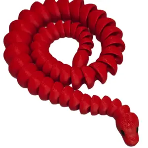 Articulate Ball Python 3D Print - Red Color, Flexible Design, Ideal for Collectibles and Decoration
