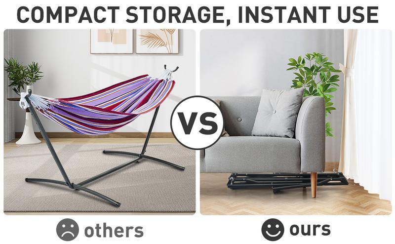 【Autumn Sale】GDY Hammock Life Double Fabric Hammock Chair with Stand Black Max 450 lbs Capacity for Hammock Camping Outdoor Lounge Modern Aesthetic Design Minimal Portable Compact Easy Setup Carabiners Included