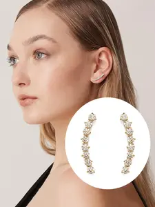 Women's Cubic Zirconia Climber Earrings, Imitation Diamond Arrow Design, Fashionable Ear Studs, Unique Multi-Wear Style