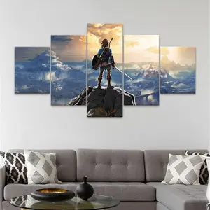 Legend Of Zelda Character Pattern Unframed Painting, 5 Counts Canvas Wall Art Poster, Wall Art Decor for Home Living Room Bedroom Office, Ornaments, Art Wall Decoration