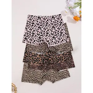 Women's Leopard Print Halloween Seamless Underwear Set, Fitted Mid-Waist Ice Silk Panties, Casual All-Season Comfortable Fit, Soft Breathable Knicker