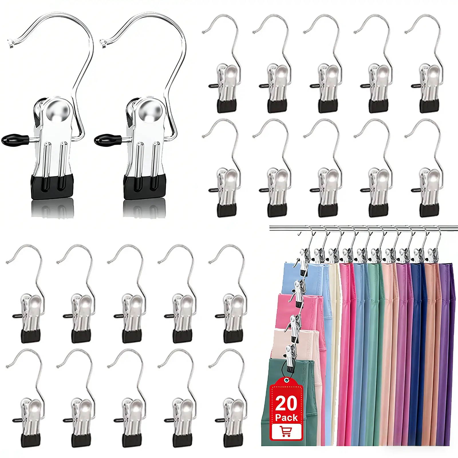 20-Pack Rotatable Stainless Steel Space Saving Boot Hangers, Hanging Closet Organizer for Tall Boots, Hats, Towels