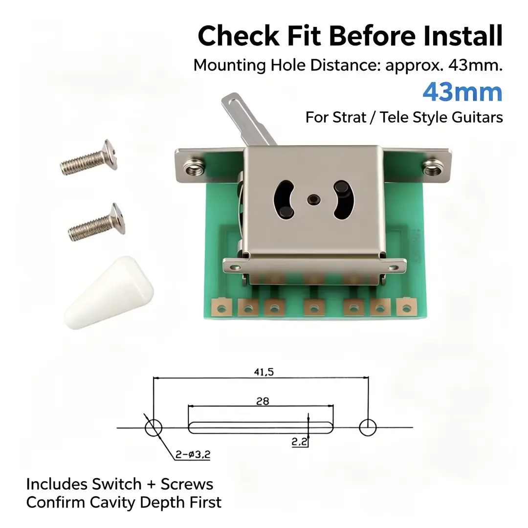 Metallor 3-Way Pickup Selector Switch for Strat-Tele Type Electric Guitars, 41.5mm Mounting Hole Spacing, Easy Install, Zinc Alloy Compact Sturdy Structure, Smooth Toggling PCB Circuit