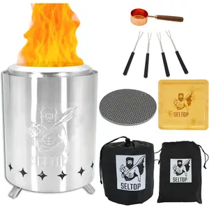 SELTOP Smokeless Tabletop Fire Pit 8.4 x 5.9 in, Stainless Low Smoke Camping Stove for &, Fueled by Pellets & Wood, Mini Firepit with Travel Bag, 4 Sticks & BBQ Grill