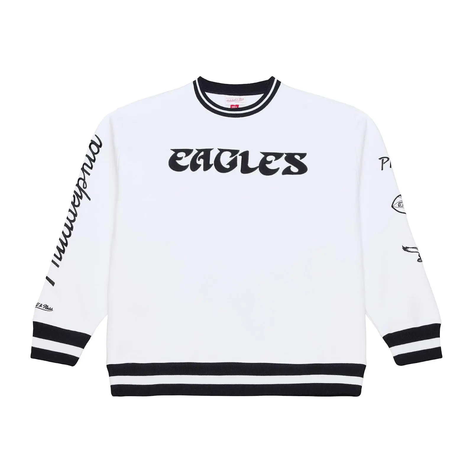 Philadelphia Eagles Arctic White Fleece Crewneck Sweatshirt NFL Throwback Vintage Fan Gear Mitchell & Ness