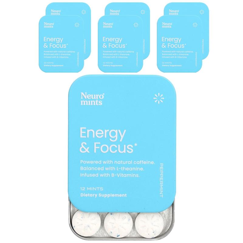 NeuroGum NeuroMints, Energy & Focus, Peppermint, 6 Packs, 12 Pieces Each