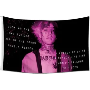 Lil Peep Flag 3X5Feet Star Shopping Lyrics Starry Background Wall Tapestry for Room Decor Cotton Decorative Light Linen summer gift Whiteroom decor