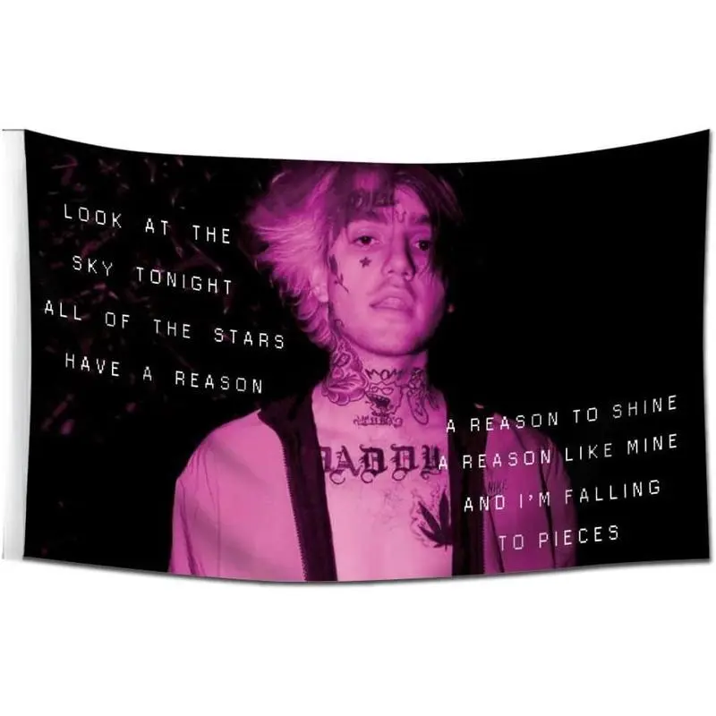 Lil Peep Flag 3X5Feet Star Shopping Lyrics Starry Background Wall Tapestry for Room Decor Cotton Decorative Light Linen summer gift Whiteroom decortapestry gifts for boyfriend Decorationwall decor flags
